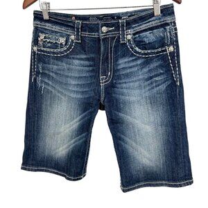 Miss Me Boyfriend Bermuda Denim Jean Shorts Size 28 Jewel Stitching Stretch EUC